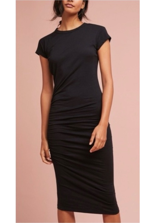 Sundry Dresses & Skirts - Sundry Anthropologie Black Ruched
Midi T Shirt Dress Side Shirring Jersey Small